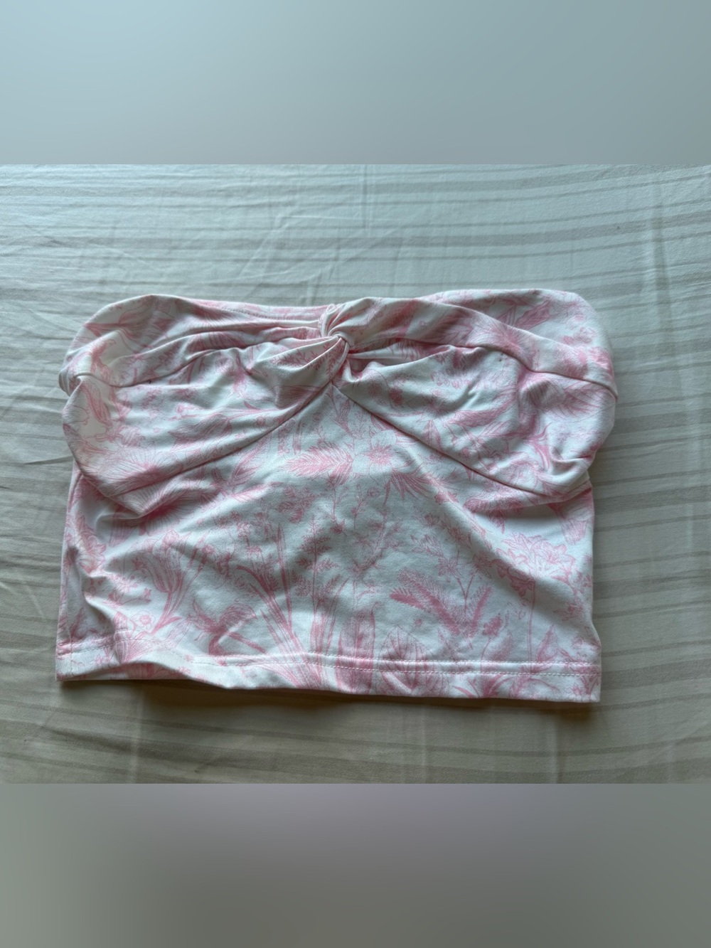 SHEIN Pink Floral Strapless Twist-Front Tube Top